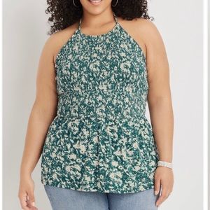 Floral Smocked Halter Neck Peplum Tank Top
Color: moonlight teal combo 3X